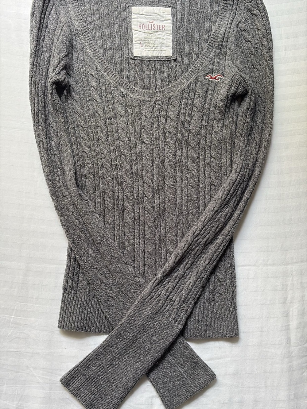 Hollister Women's Charcoal Cable Scoop-Neck Sweater